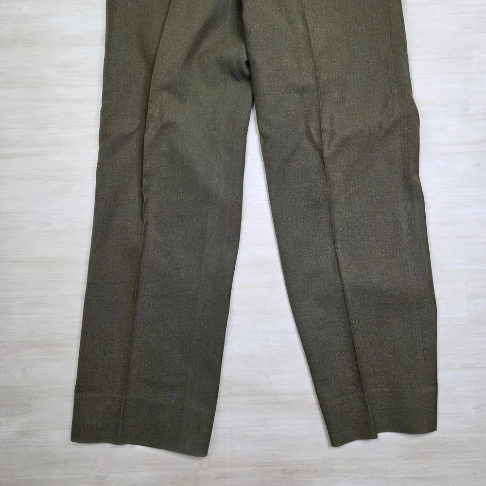 Vintage Military Wool Trousers Olive Drab High Waisted Button Fly Pants 32 x 33